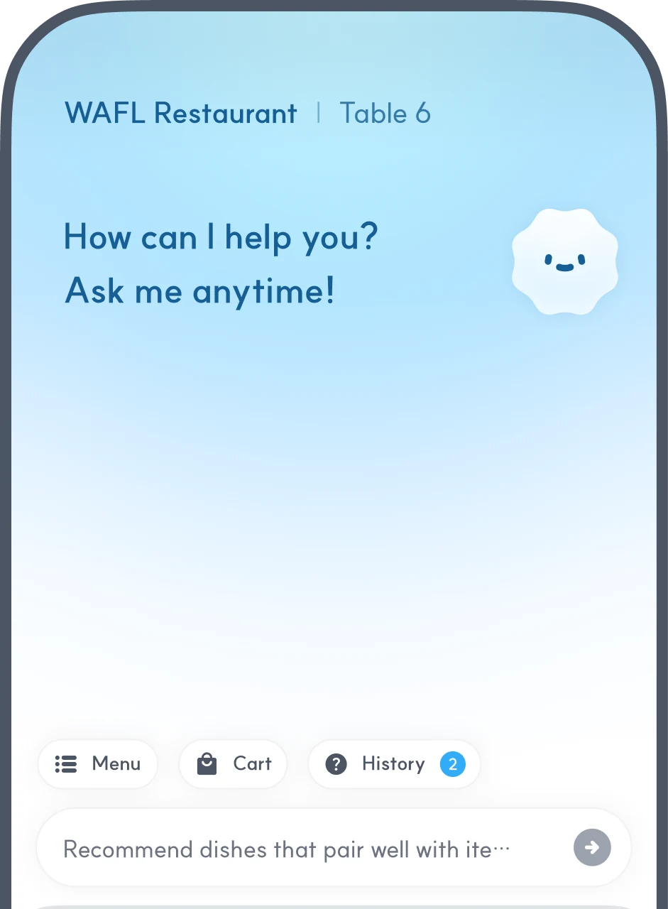 A WAFL chat screen starting a conversation with a greeting